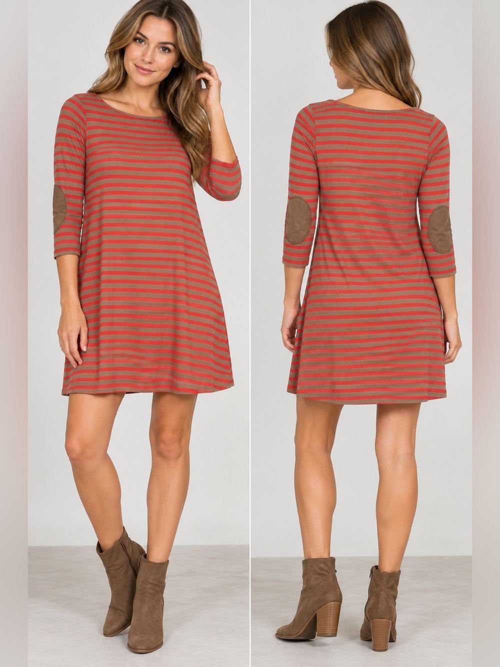 Happening In The Present Women’s L Striped 3/4 Sleeve Bodycon Dress Autumn Fall